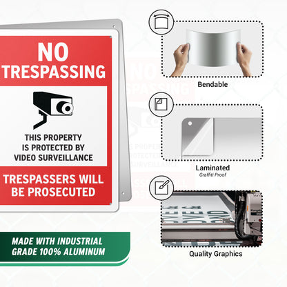 10 x 14in No Trespassing Sign: Video Surveillance Warning