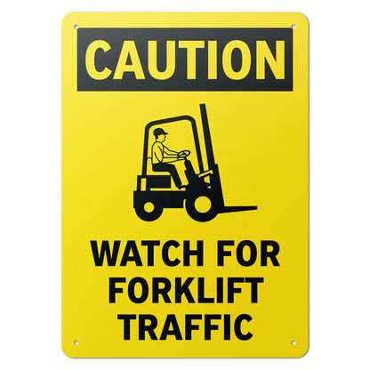 10 x 14in Aluminum Sign: Caution Forklift Traffic OSHA Compliant