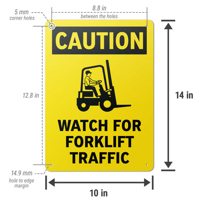 10 x 14in Aluminum Sign: Caution Forklift Traffic OSHA Compliant