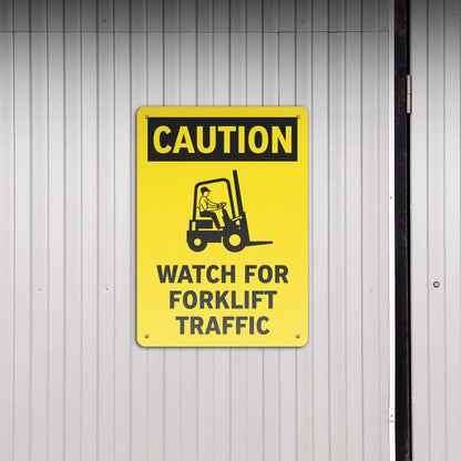 10 x 14in Aluminum Sign: Caution Forklift Traffic OSHA Compliant