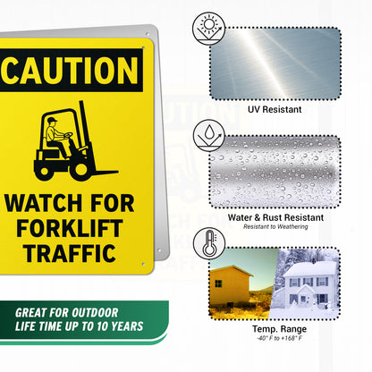 10 x 14in Aluminum Sign: Caution Forklift Traffic OSHA Compliant