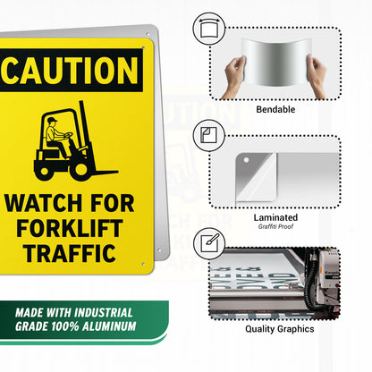 10 x 14in Aluminum Sign: Caution Forklift Traffic OSHA Compliant