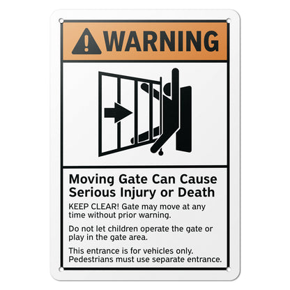 7 x 10in Warning Aluminum Sign: Moving Gate Safety