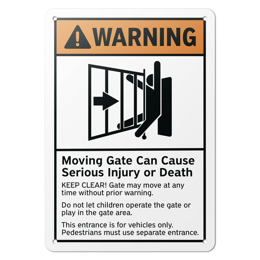 7 x 10in Warning Aluminum Sign: Moving Gate Safety