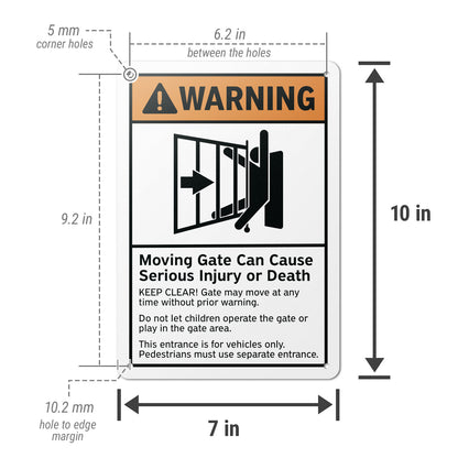 7 x 10in Warning Aluminum Sign: Moving Gate Safety
