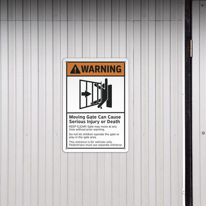 7 x 10in Warning Aluminum Sign: Moving Gate Safety