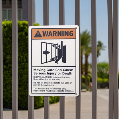 7 x 10in Warning Aluminum Sign: Moving Gate Safety