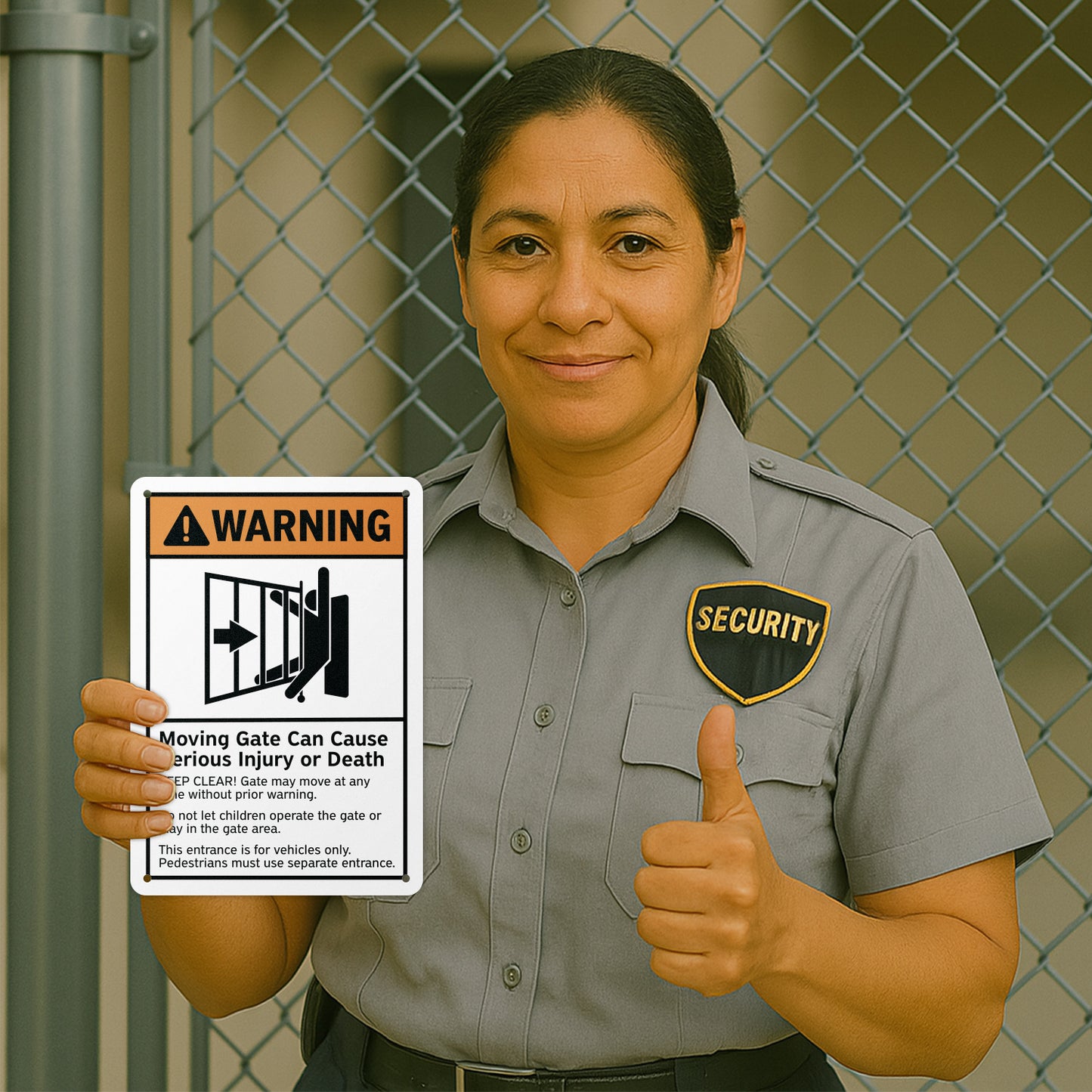 7 x 10in Warning Aluminum Sign: Moving Gate Safety