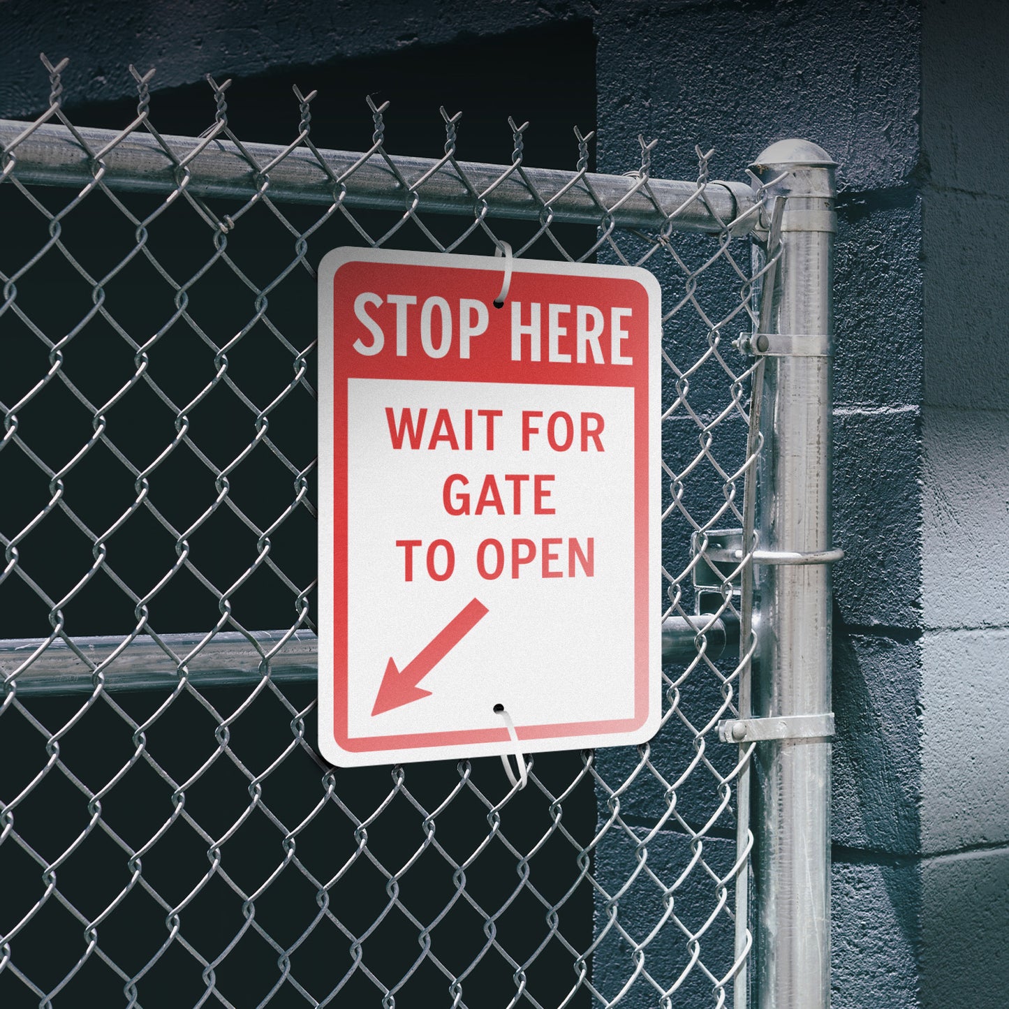 12 x 18in Gate Access Sign: Stop Here Wait for Gate to Open