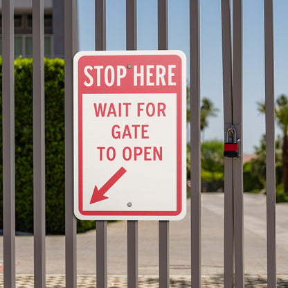 12 x 18in Gate Access Sign: Stop Here Wait for Gate to Open