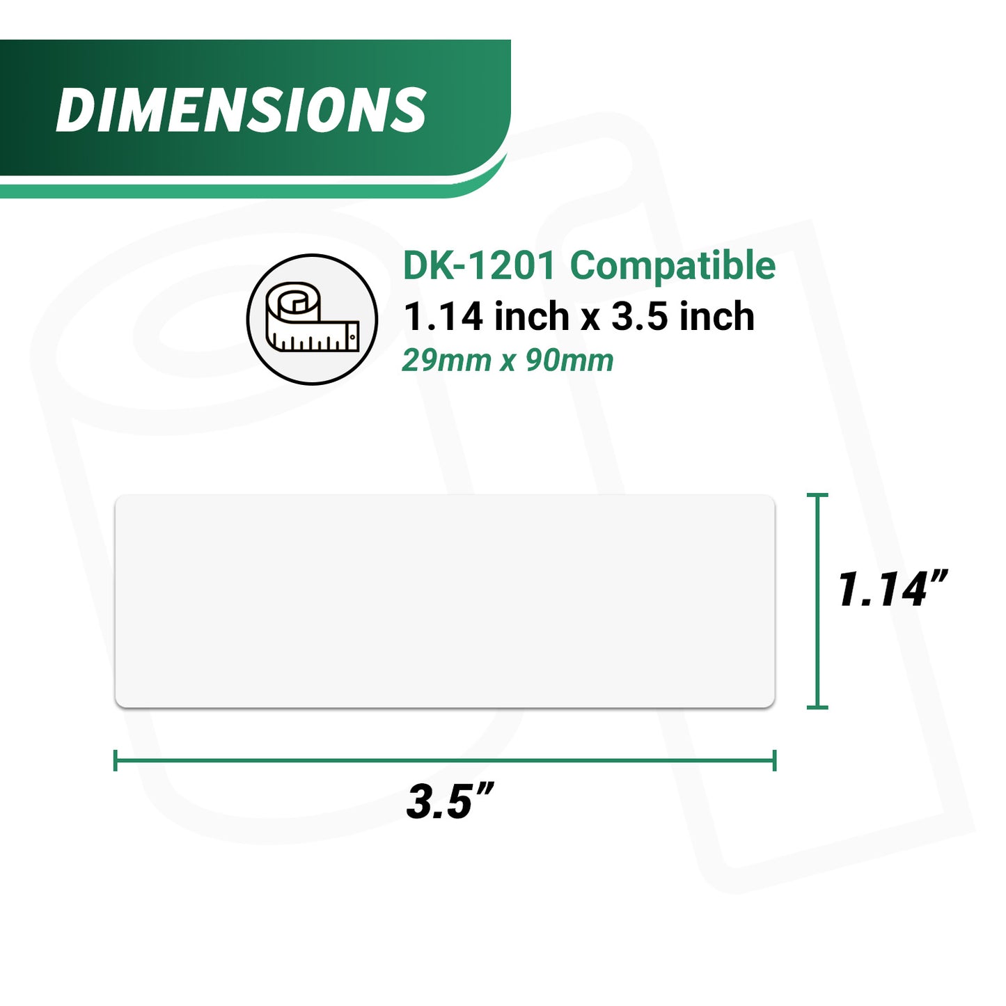 1.14 x 3.5in Drop-In Labels Roll: Brother Compatible DK-1201