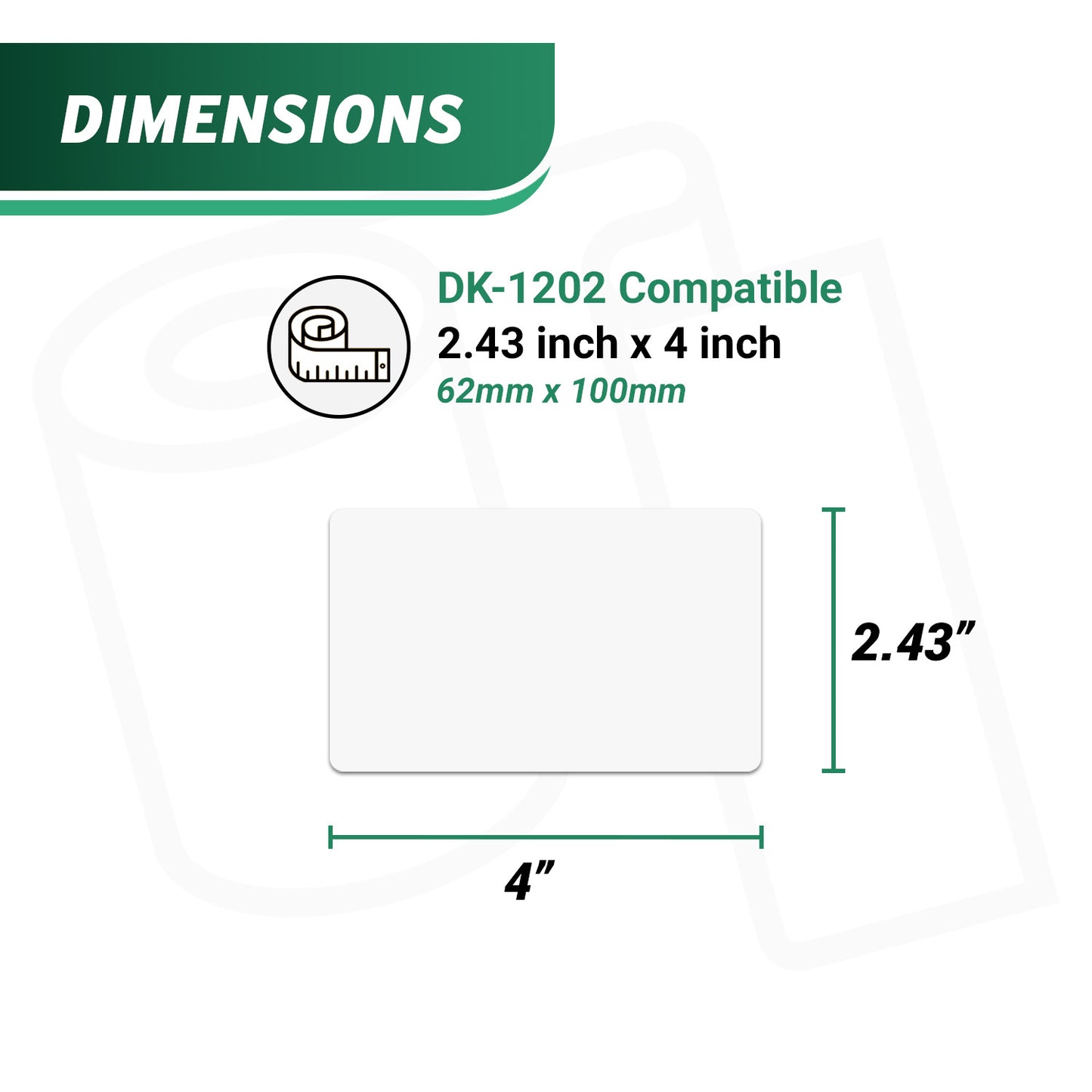 2.43 x 4in Drop-In Labels Roll with Cartridge: Brother Compatible DK-1202