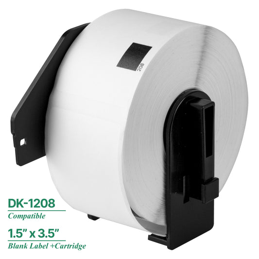 1.5 x 3.5in Drop-In Label Rolls with Cartridge: Brother Compatible DK-1208