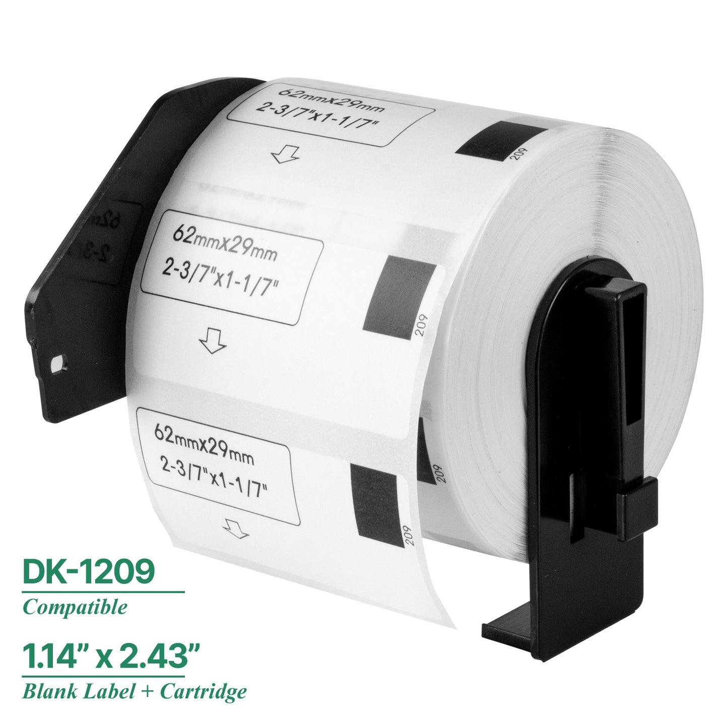 1.14 x 2.43in Drop-In Label Rolls with Cartridge: Brother Compatible DK-1209