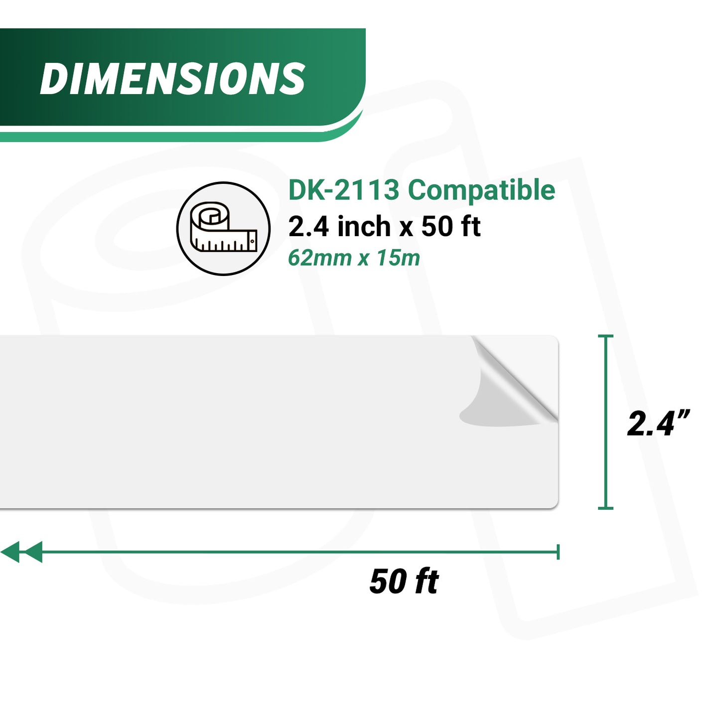 2.4in x 50ft Continuous Film Labels: Brother Compatible DK-2113 Permanent Cartridge