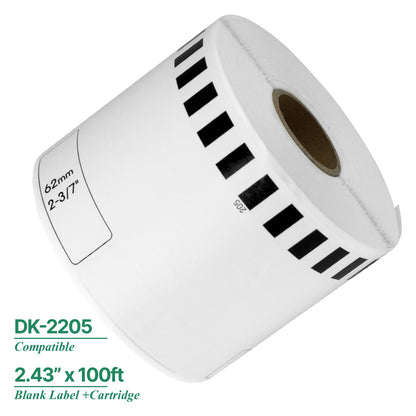2.43in x 100ft Continuous Film Labels: Brother Compatible DK-2205 Removable