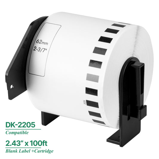 2.43in x 100ft Continuous Film Labels with Cartridge: Brother Compatible DK-2205
