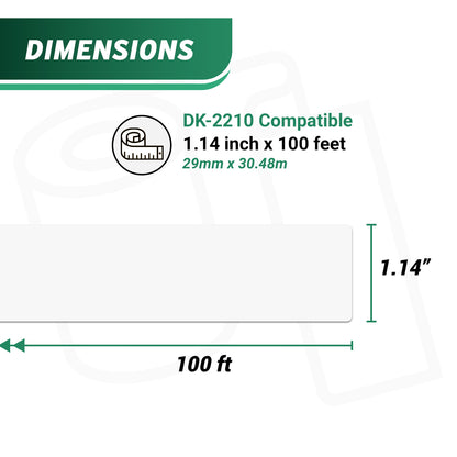 1.14in x 100ft Continuous Film Labels with Cartridge: Brother Compatible DK-2210