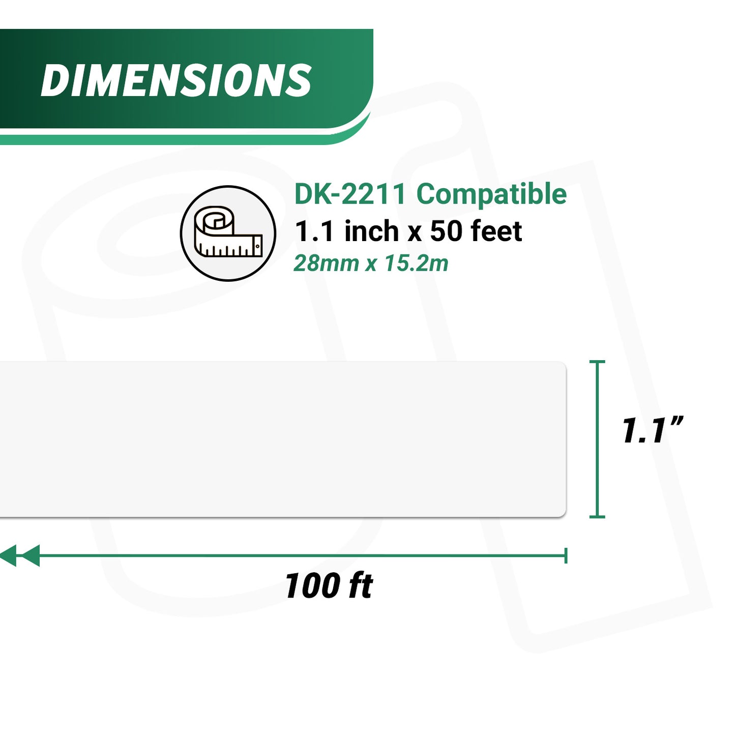 1.1in x 50ft Continuous Roll Labels with Cartridge: Brother Compatible DK-2211