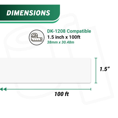 1.5in x 100ft Continuous Labels Roll with Cartridge: Brother Compatible DK-2225