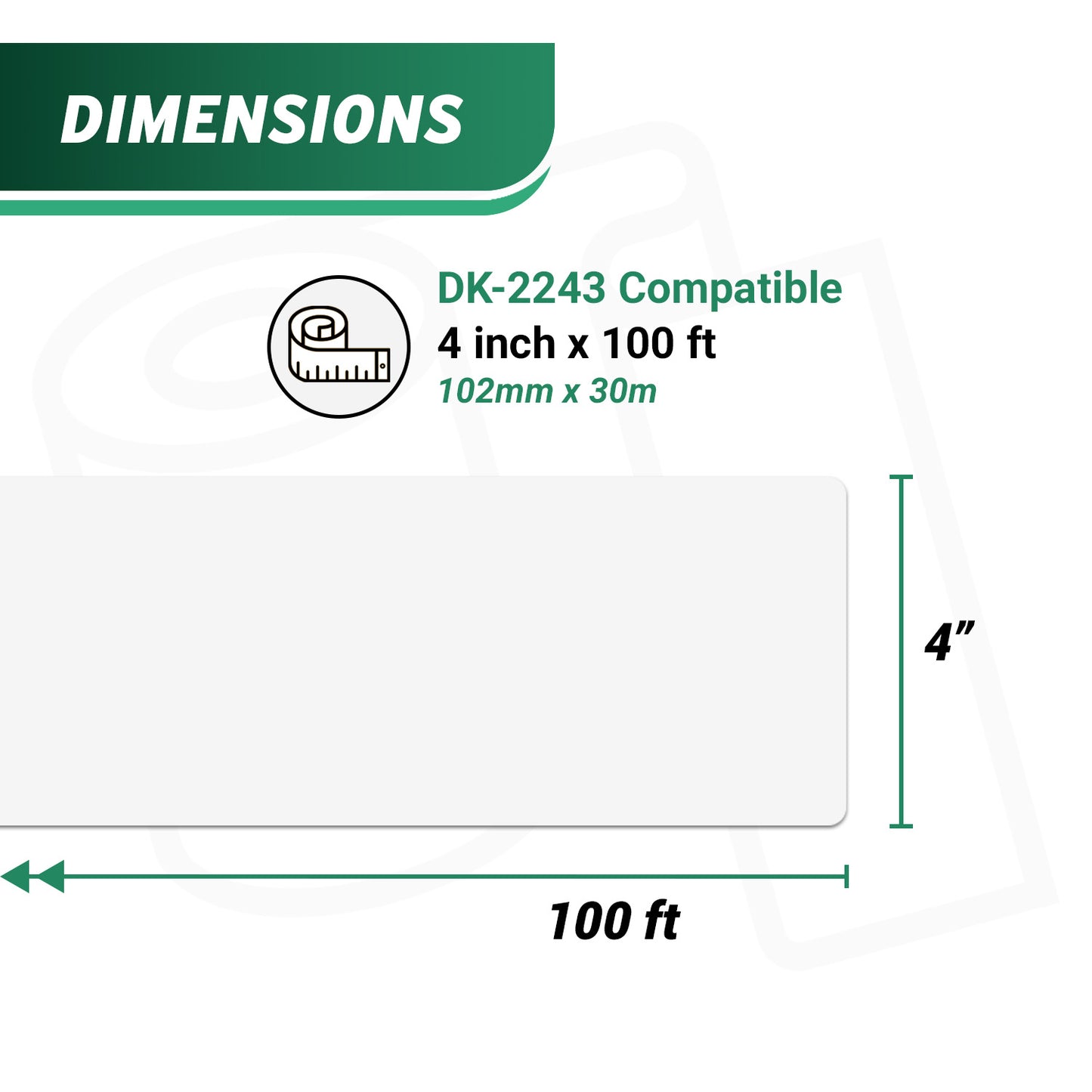 4in x 100ft Continuous Labels Roll: Brother Compatible DK-2243