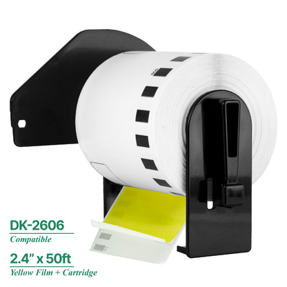 2.4in x 50ft Continuous Yellow Film Labels with Cartridge: Brother Compatible DK-2606