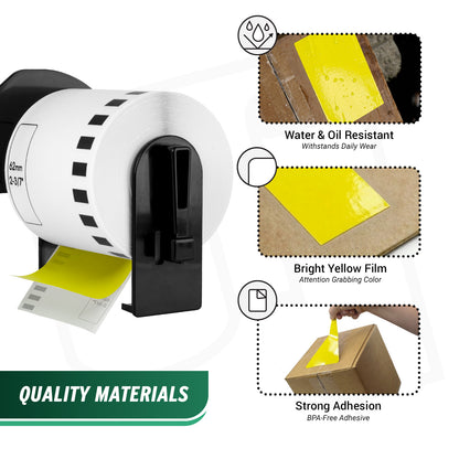 2.4in x 50ft Continuous Yellow Film Labels with Cartridge: Brother Compatible DK-2606