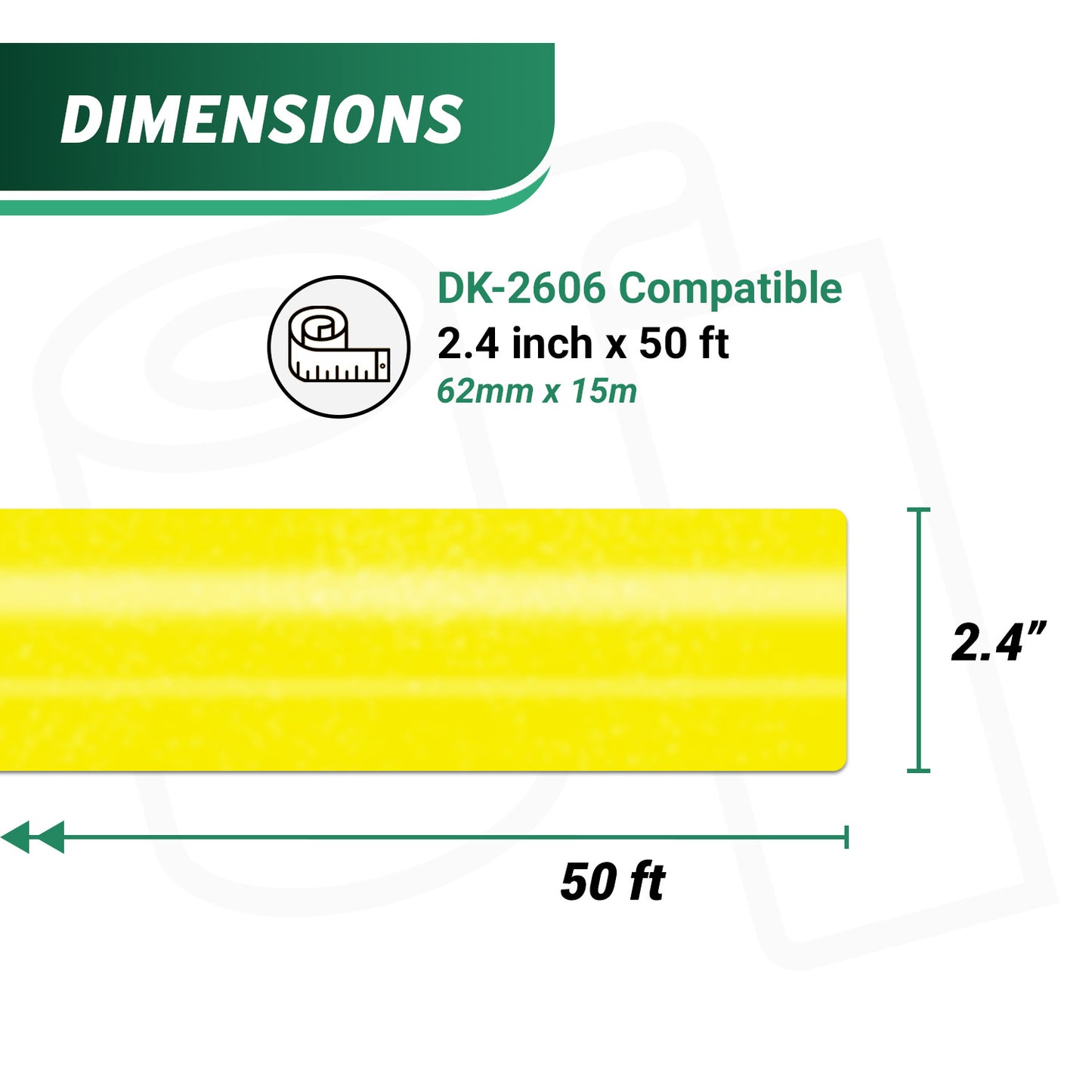 2.4in x 50ft Continuous Yellow Film Labels with Cartridge: Brother Compatible DK-2606
