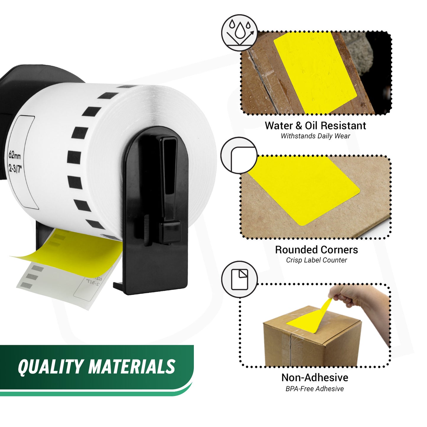2.4in x 100ft Continuous Yellow Film Labels with Cartridge: Brother Compatible DK-4605