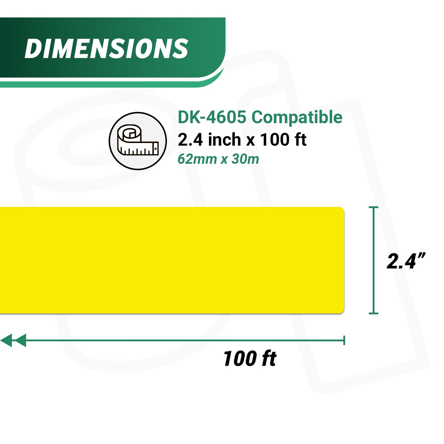 2.4in x 100ft Continuous Yellow Film Labels with Cartridge: Brother Compatible DK-4605