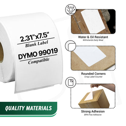 2.31 x 7.5in Internet Postage Labels: Dymo Compatible 99019 White