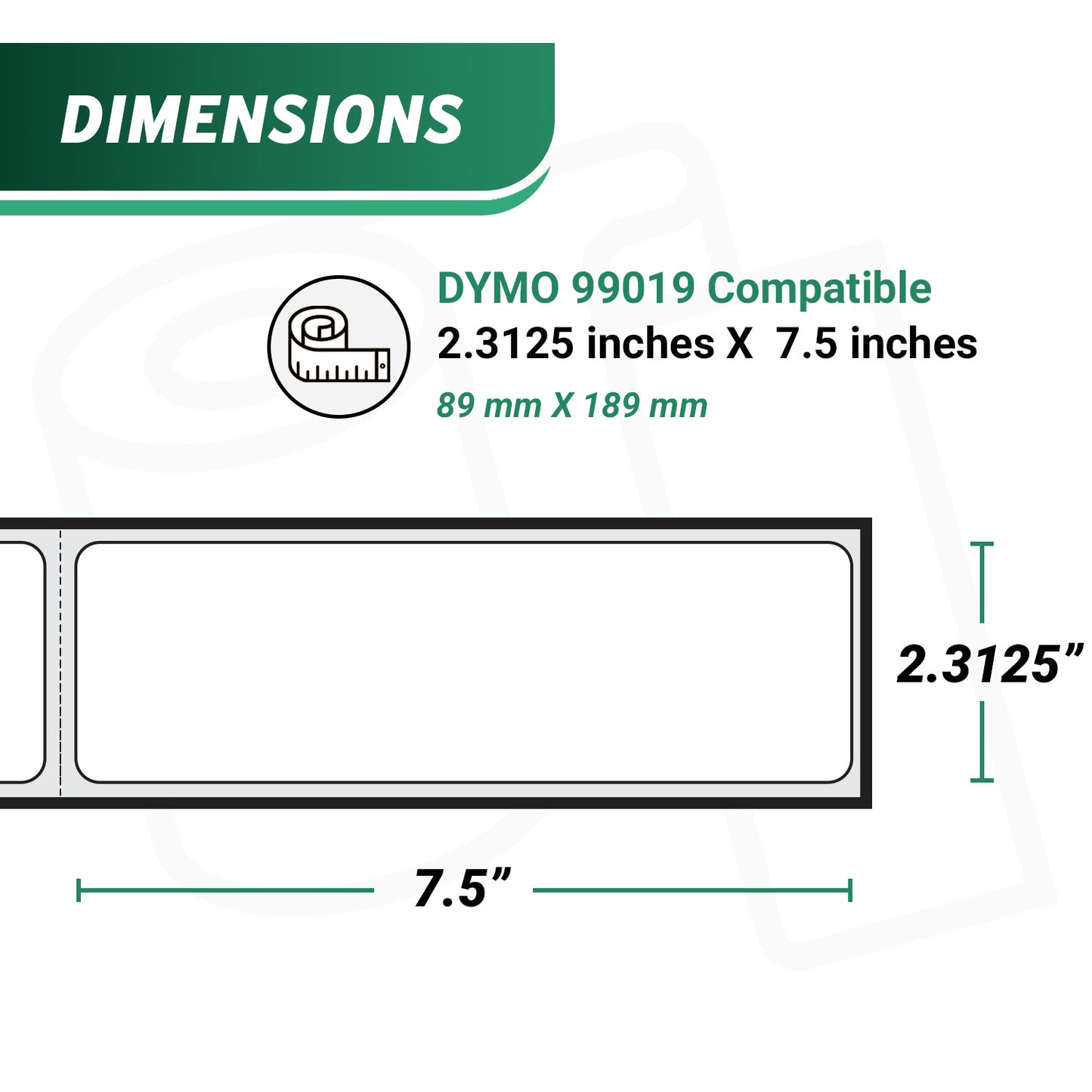 2.31 x 7.5in Internet Postage Labels: Dymo Compatible 99019 White