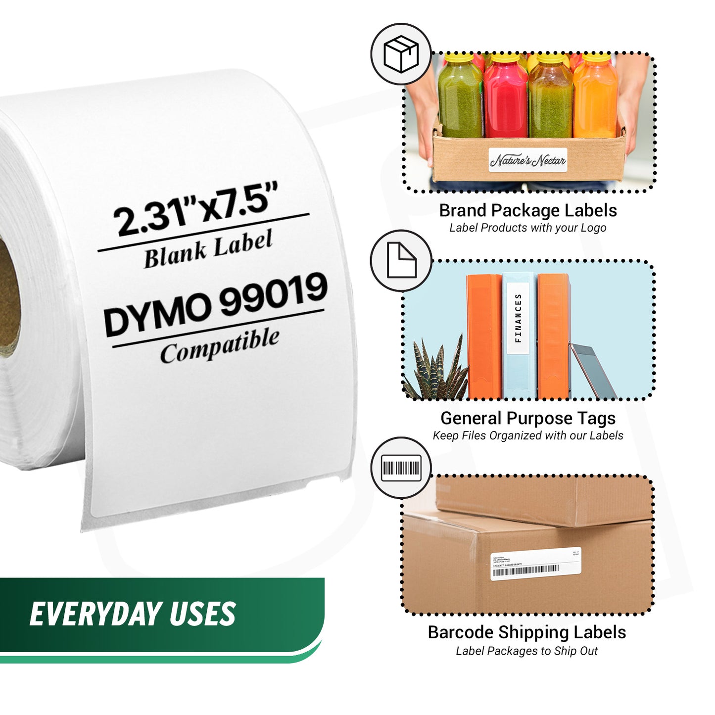 2.31 x 7.5in Internet Postage Labels: Dymo Compatible 99019 White