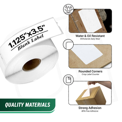 1.125 x 3.5in Blank Labels: DYMO 30252 Compatible (72 Rolls)