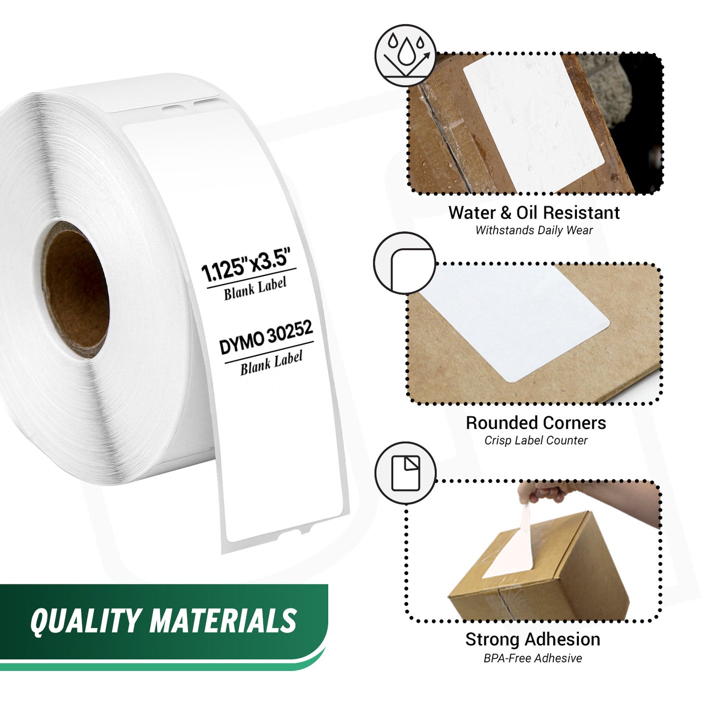 1.13 x 3.5in Address Labels: Dymo Compatible 30252 Bright White