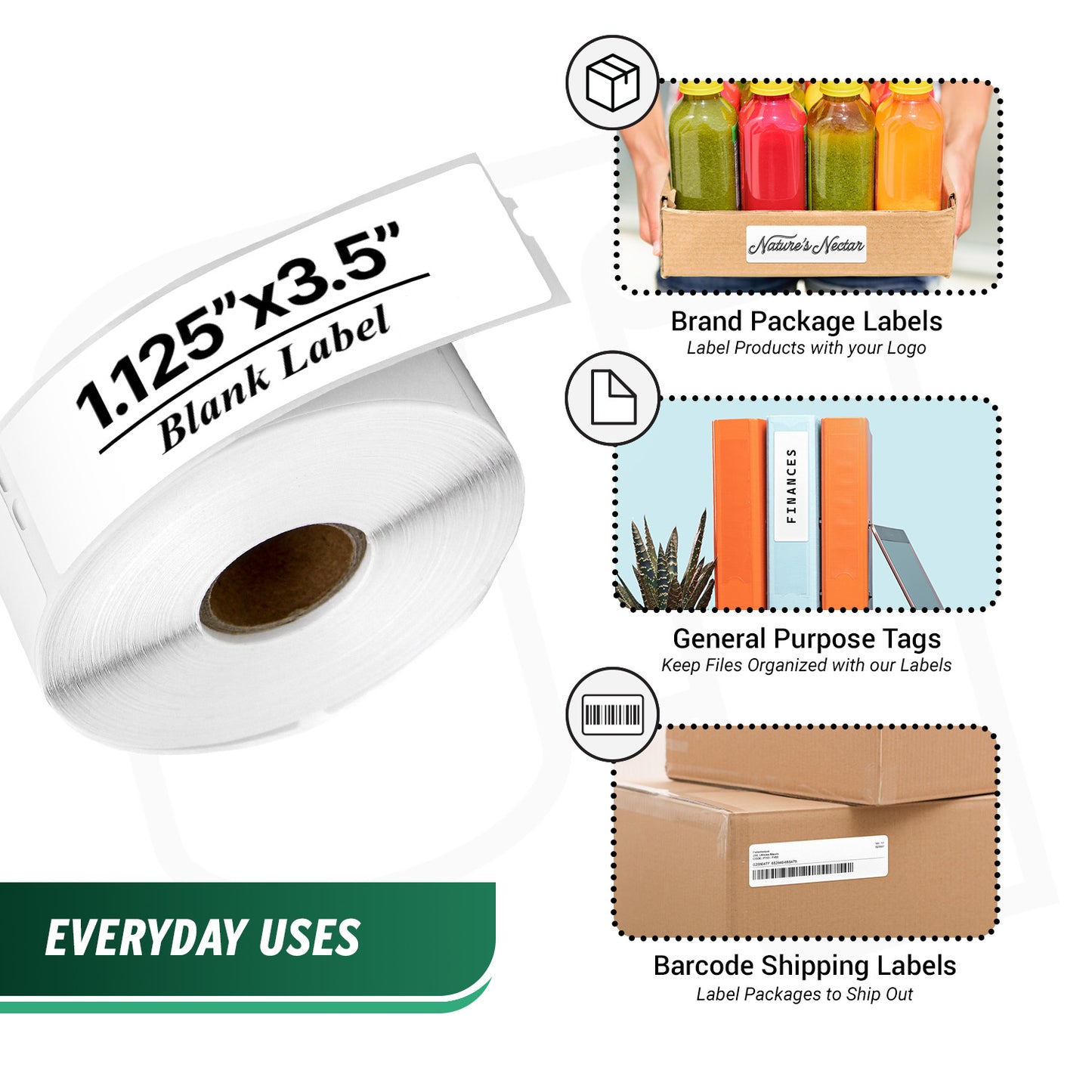 1.125 x 3.5in Blank Labels: DYMO 30252 Compatible (72 Rolls)
