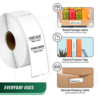 1.13 x 3.5in Address Labels: Dymo Compatible 30252 Bright White