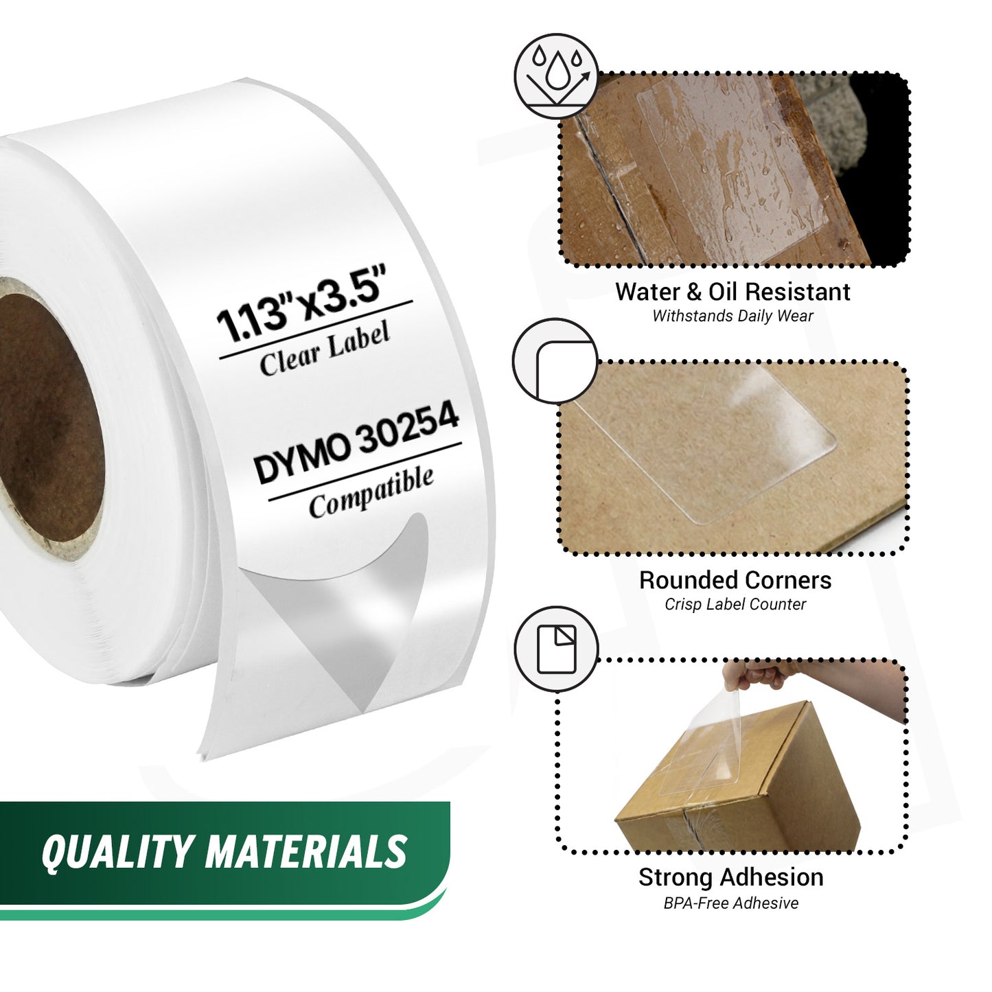 1.13 x 3.5in Translucent Address Labels: Dymo Compatible 30254 Clear-Frosted