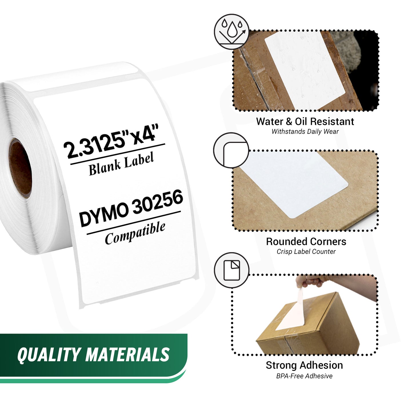 2.31 x 4in Shipping Labels: Dymo Compatible 30256 Bright White