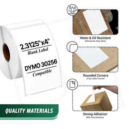 2.31 x 4in Shipping Labels: Dymo Compatible 30256 Bright White