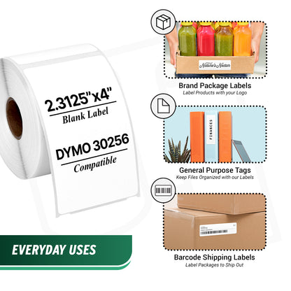 2.31 x 4in Shipping Labels: Dymo Compatible 30256 Bright White