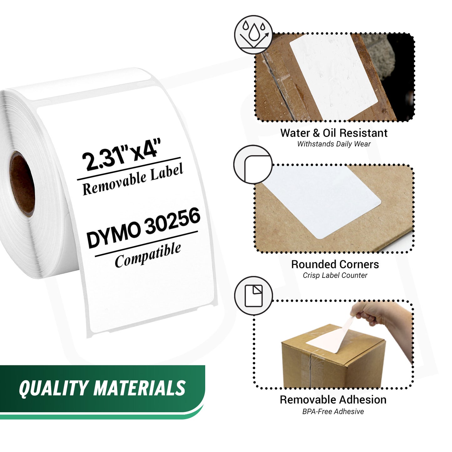 2.31 x 4in Removable Shipping Labels: Dymo Compatible 30256R Bright White