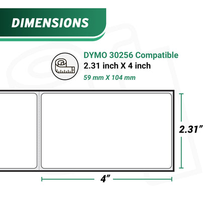 2.31 x 4in Removable Shipping Labels: Dymo Compatible 30256R Bright White