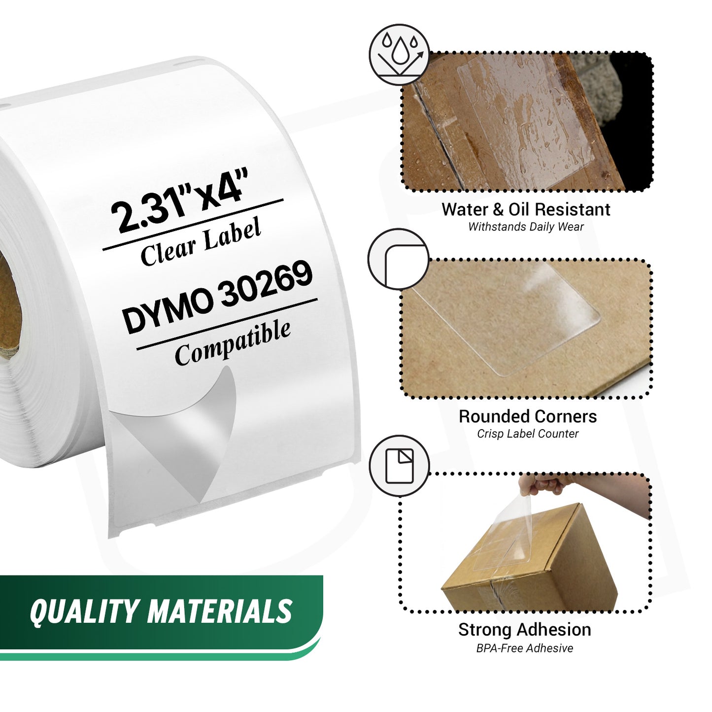 2.31 x 4in Translucent Shipping Labels: Dymo Compatible 30269 Clear-Frosted
