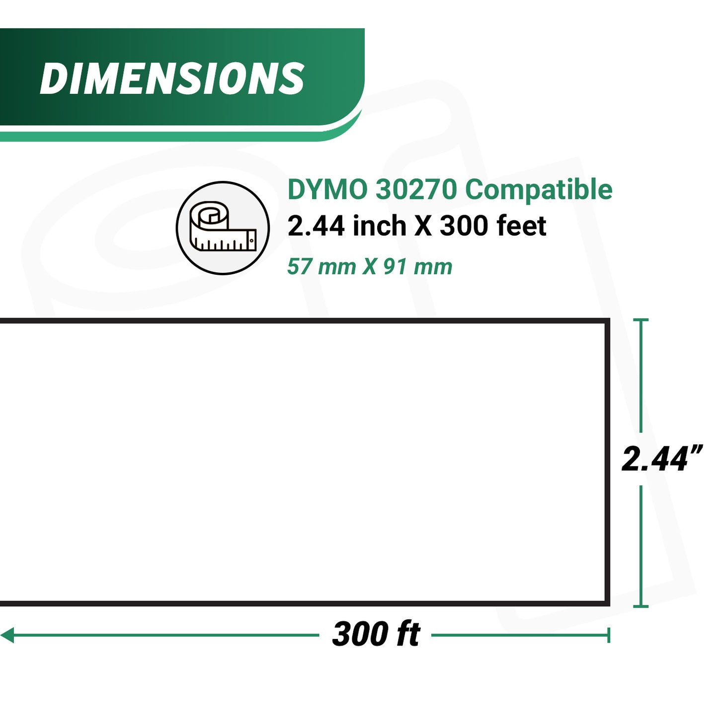 2.44 x 300ft Continuous Receipt Labels: Dymo Compatible 30270 White