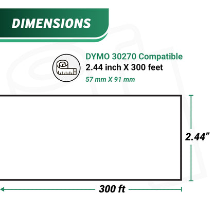 2.44 x 300ft Continuous Receipt Labels: Dymo Compatible 30270 White