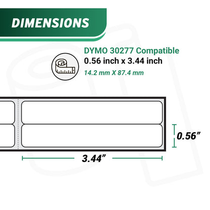 0.56 x 3.44in 2-Up File Folder Labels: Dymo Compatible 30277 White