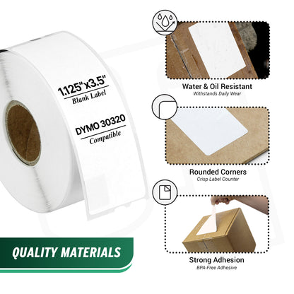 1.13 x 3.5in Address Labels: Dymo Compatible 30320 Bright White