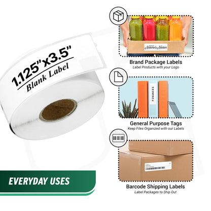 1.125 x 3.5in Blank Labels: DYMO 30572 Printer Compatible (72 Rolls)