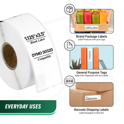 1.13 x 3.5in Address Labels: Dymo Compatible 30320 Bright White